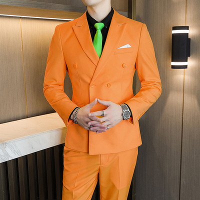 Férfi, kétsoros, kétrészes öltöny kabát szett Vékony divat új üzleti alkalmi dzseki brit stílusú esküvői ruha blézer nadrág