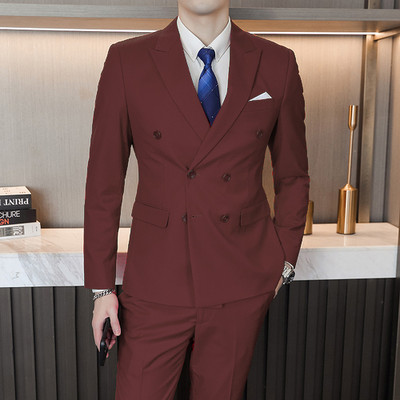 Férfi, kétsoros, kétrészes öltöny kabát szett Vékony divat új üzleti alkalmi dzseki brit stílusú esküvői ruha blézer nadrág