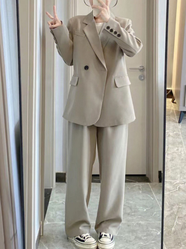 2022. őszi, női alkalmi, szüreti blézer öltöny, bő, kétsoros dzsekik, széles szárú nadrág, 2 részes szett, női üzleti ruhák