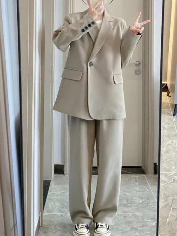 2022. őszi, női alkalmi, szüreti blézer öltöny, bő, kétsoros dzsekik, széles szárú nadrág, 2 részes szett, női üzleti ruhák