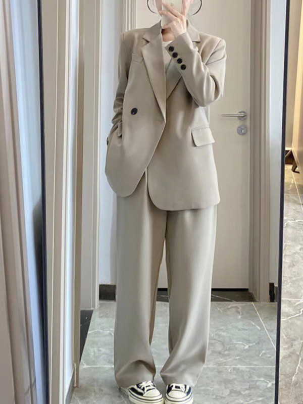 2022. őszi, női alkalmi, szüreti blézer öltöny, bő, kétsoros dzsekik, széles szárú nadrág, 2 részes szett, női üzleti ruhák