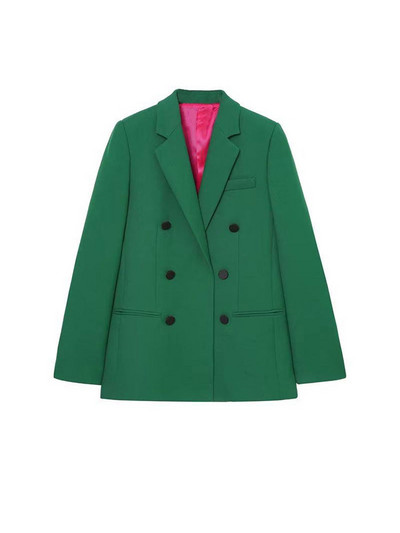 Zöld, duplasoros blézerruhák, női alsógalléros kabát+egyenes nadrágkosztümök női divatos vintage tömör nadrágszettek