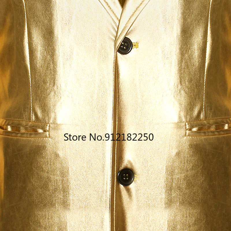 Férfi fényes arany 2 részes öltönyök (blézer+nadrág) Terno Masculino Fashion Party DJ Club ruha Szmoking öltöny Férfi színpadi énekes ruhák