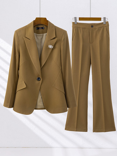 Őszi téli női nadrágkosztüm hivatalos irodai női munkaruha 2 részes szett piros fehér khaki női blézer és nadrág