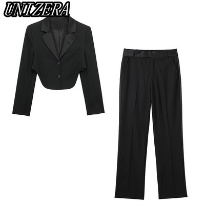 UNIZERA őszi-téli új női varrással ellátott hajtóka rövid öltöny dzseki + magas derekú egyenes nadrág kétrészes szett 2010704