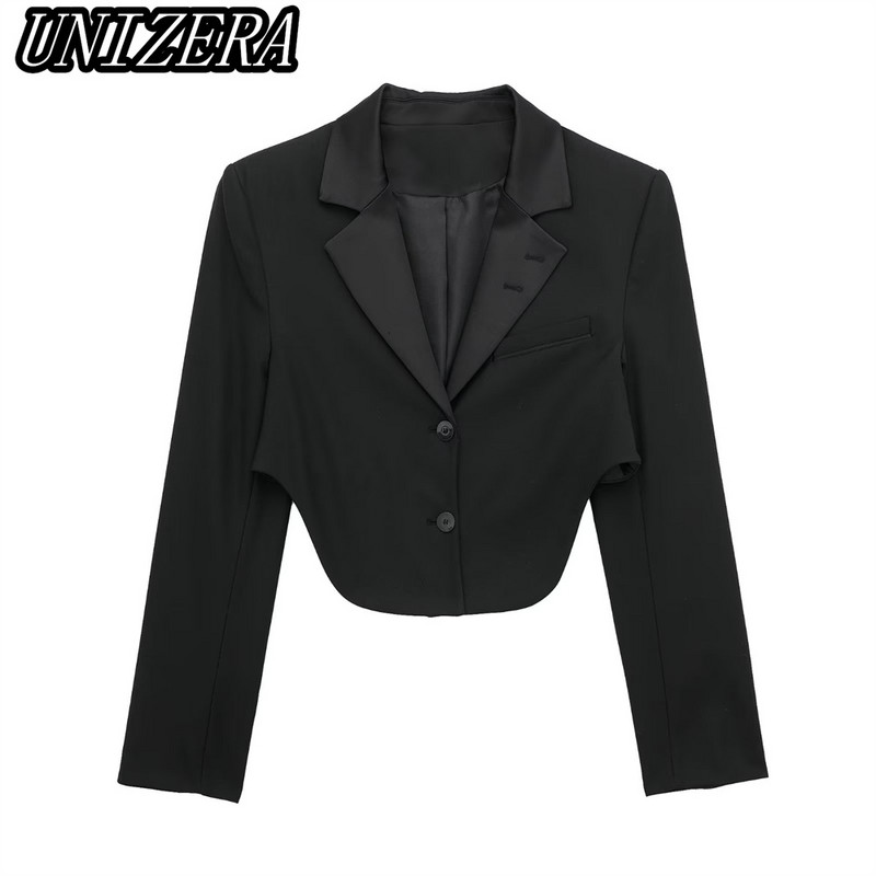 UNIZERA őszi-téli új női varrással ellátott hajtóka rövid öltöny dzseki + magas derekú egyenes nadrág kétrészes szett 2010704