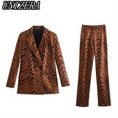 UNIZERA tavaszi új női ruházat állatmintás bő öltöny dzseki + magas derekú kiszélesedő nadrág kétrészes szett 7556706