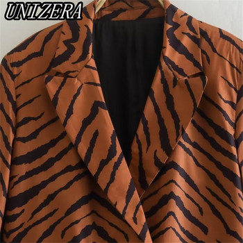 UNIZERA Ανοιξιάτικη Νέα Γυναικεία Ρούχα Animal Print Ζακέτα φαρδύ κοστούμι + Ψηλόμεσο παντελόνι με φουσκωτό σετ δύο τεμαχίων 7556706