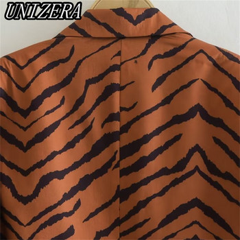 UNIZERA Ανοιξιάτικη Νέα Γυναικεία Ρούχα Animal Print Ζακέτα φαρδύ κοστούμι + Ψηλόμεσο παντελόνι με φουσκωτό σετ δύο τεμαχίων 7556706