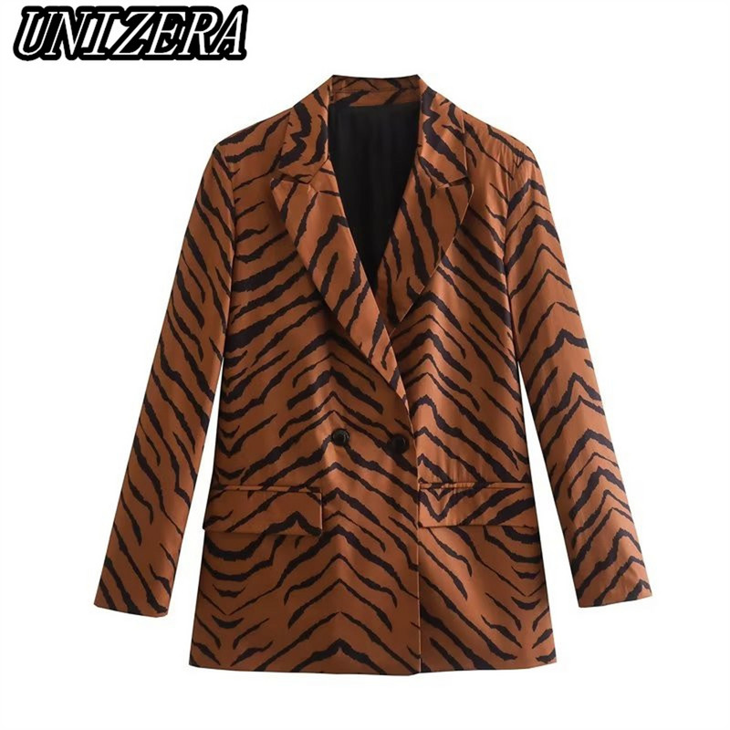 UNIZERA tavaszi új női ruházat állatmintás bő öltöny dzseki + magas derekú kiszélesedő nadrág kétrészes szett 7556706