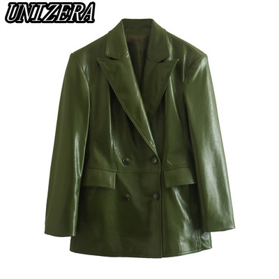 UNIZERA őszi-téli új női viselet műbőr kétsoros öltöny dzseki + kiszélesedő nadrág kétrészes szett 7901327