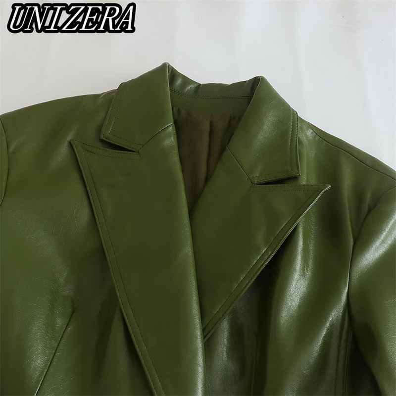 UNIZERA őszi-téli új női viselet műbőr kétsoros öltöny dzseki + kiszélesedő nadrág kétrészes szett 7901327