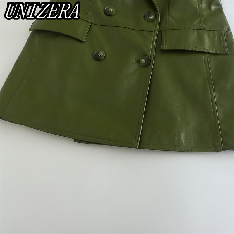 UNIZERA őszi-téli új női viselet műbőr kétsoros öltöny dzseki + kiszélesedő nadrág kétrészes szett 7901327