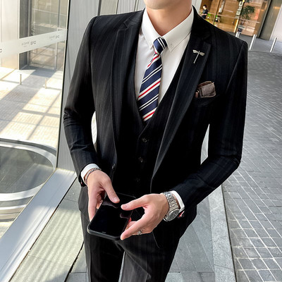 Boutique 5XL (blézer + mellény + nadrág) Férfi Elegáns Divat Üzleti Vállalkozások Különféle úriemberek alkalmi öltöny Három részes öltöny