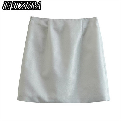 UNIZERA őszi és téli új női ruházat, ezüst fényes, rövid öltöny dzseki + magas derekú, egyenes szoknya kétrészes szett