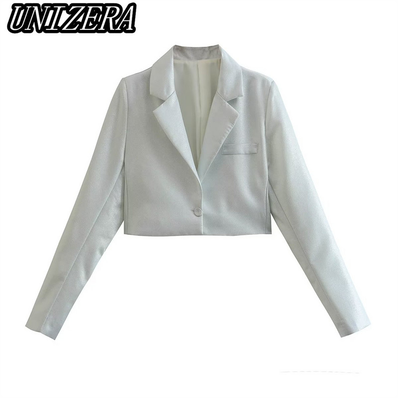 UNIZERA őszi és téli új női ruházat, ezüst fényes, rövid öltöny dzseki + magas derekú, egyenes szoknya kétrészes szett