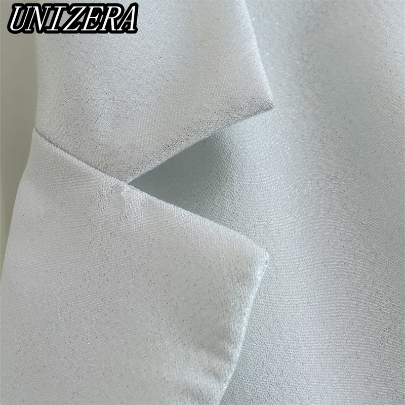 UNIZERA őszi és téli új női ruházat, ezüst fényes, rövid öltöny dzseki + magas derekú, egyenes szoknya kétrészes szett