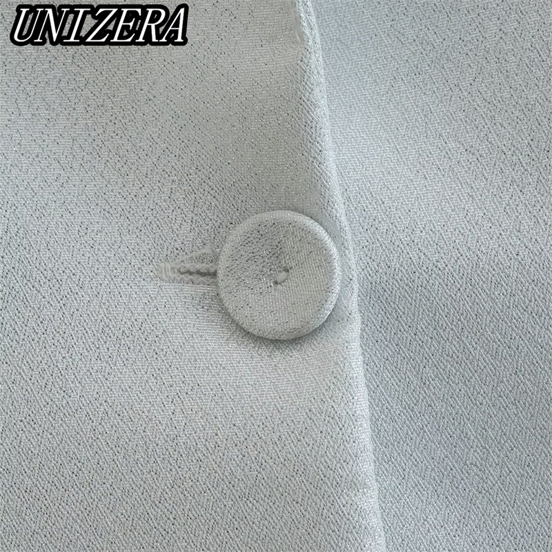 UNIZERA őszi és téli új női ruházat, ezüst fényes, rövid öltöny dzseki + magas derekú, egyenes szoknya kétrészes szett