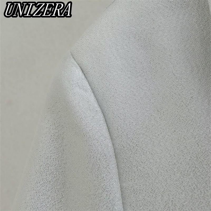 UNIZERA őszi és téli új női ruházat, ezüst fényes, rövid öltöny dzseki + magas derekú, egyenes szoknya kétrészes szett