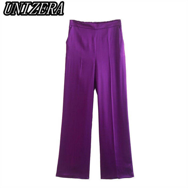 UNIZERA őszi és téli új női ruházat csípős selyem szatén textúrájú öltöny dzseki + magas derekú egyenes nadrág kétrészes szett