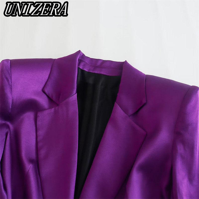 UNIZERA őszi és téli új női ruházat csípős selyem szatén textúrájú öltöny dzseki + magas derekú egyenes nadrág kétrészes szett