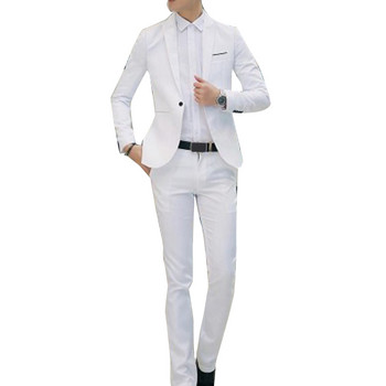 2020 нов мъжки сватбен абитуриентски костюм Едноцветен тънък мъжки официални бизнес костюми Комплект от 2 бр. (сако+панталон) Блейзър панталон