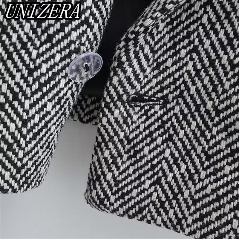 UNIZERA őszi/téli új női halszálkás mintás rövid öltöny dzseki + magas derekú A vonalú szoknya kétrészes szett