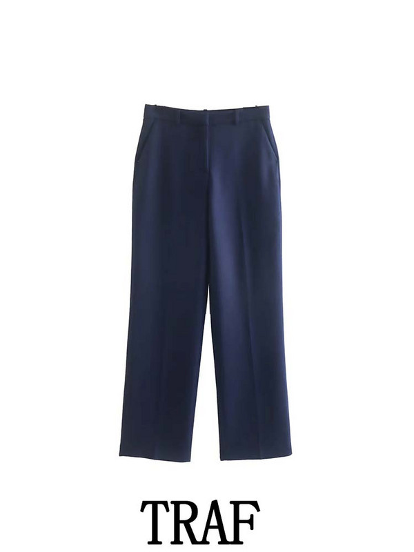 TRAF 2023 női 2 részes készletek, divatos, kétsoros blézerkabát felsők + bő, hosszú nadrág, oksági ingázási szettek