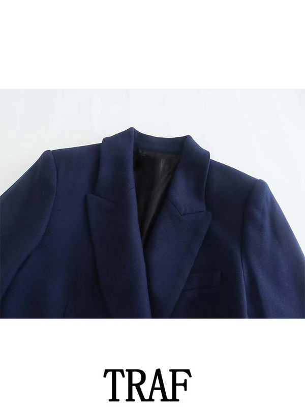 TRAF 2023 női 2 részes készletek, divatos, kétsoros blézerkabát felsők + bő, hosszú nadrág, oksági ingázási szettek