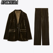 UNIZERA őszi-téli új női bársony puha karcsú öltöny dzseki + magas derekú egyenes nadrág kétrészes szett 2731289