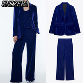UNIZERA őszi-téli új női ruházat zseb bársony öltöny dzseki + magas derekú bő nadrág kétrészes szett 2731322