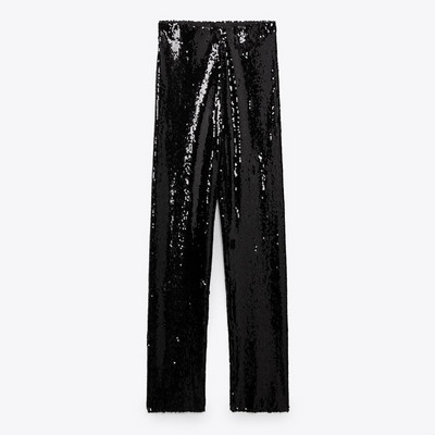 UNIZERA őszi-téli új női ruházat fekete flitteres hosszú öltöny dzseki + magas derekú karcsú nadrág kétrészes szett 9336556