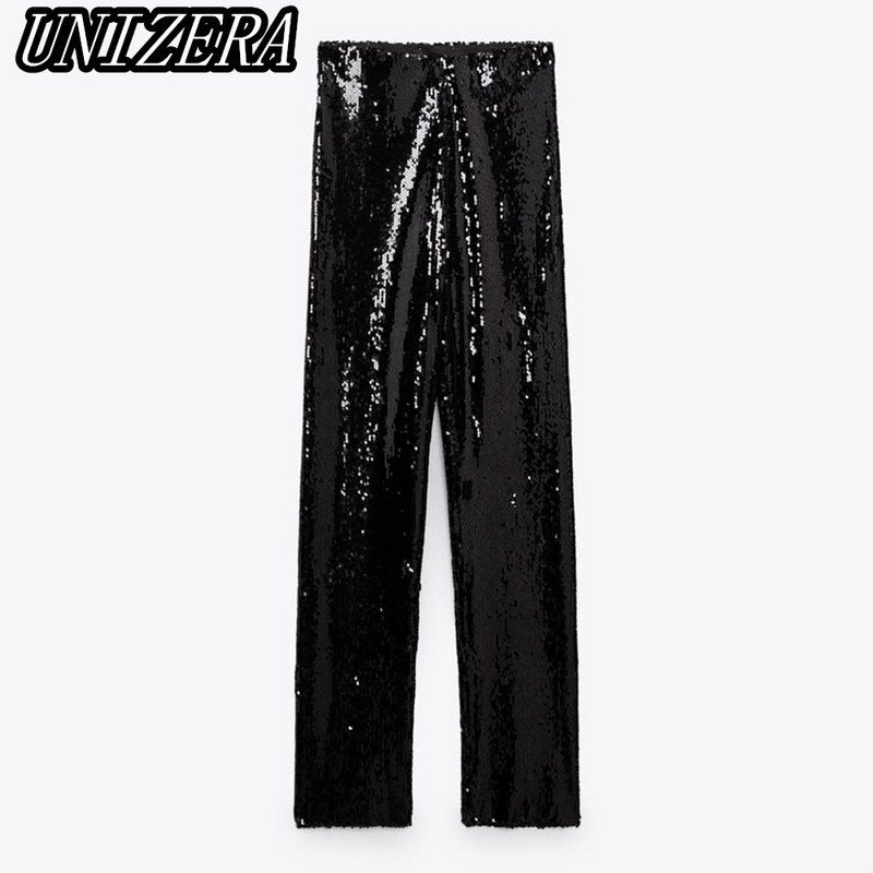 UNIZERA őszi-téli új női ruházat fekete flitteres hosszú öltöny dzseki + magas derekú karcsú nadrág kétrészes szett 9336556