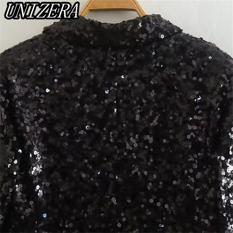 UNIZERA őszi-téli új női ruházat fekete flitteres hosszú öltöny dzseki + magas derekú karcsú nadrág kétrészes szett 9336556