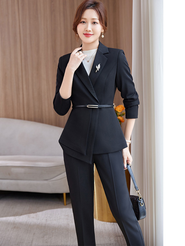 Elegáns női blézer és nadrágkosztüm fekete zöld rózsaszín irodai női őszi téli üzleti munkaruha 2 részes szett