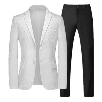 Модна марка мъжки жакардов костюм класически черен/бял моден бизнес сватбен банкет парти рокля мъжки блейзъри и панталони