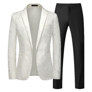 Μόδα ανδρικό κοστούμι ζακάρ κλασικό μαύρο/άσπρο Μοντέρνο φόρεμα επαγγελματικού γαμήλιου δείπνου Ανδρικά σακάκια και παντελόνια