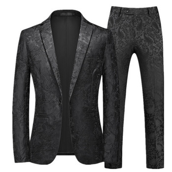 Модна марка мъжки жакардов костюм класически черен/бял моден бизнес сватбен банкет парти рокля мъжки блейзъри и панталони