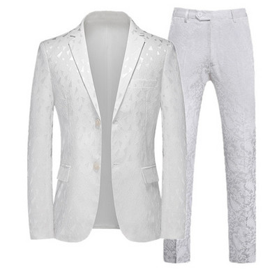 Divatmárka Férfi Jacquard öltöny Klasszikus fekete/fehér Divatos üzleti esküvői bankett party ruha Férfi blézerek és nadrágok