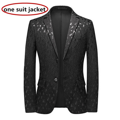 Divatmárka Férfi Jacquard öltöny Klasszikus fekete/fehér Divatos üzleti esküvői bankett party ruha Férfi blézerek és nadrágok