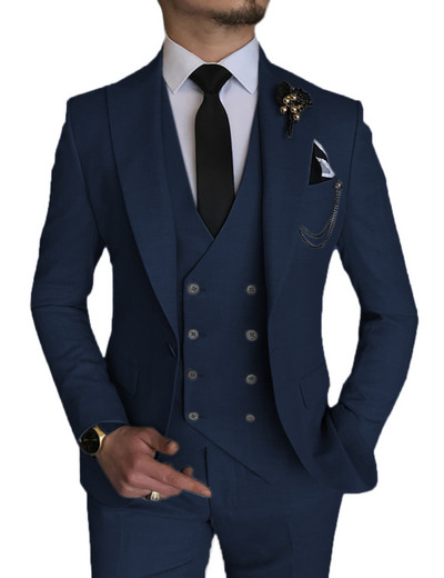 Férfi öltönyök 3 részes férfi esküvői öltönyök, hajtókás öltönyök vőlegény szmokingok (blézer+mellény+nadrág)