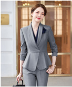 Elegáns szürke kiváló minőségű szövet női üzleti öltönyök nadrággal és kabáttal Kabát őszi téli blézerek nadrágkosztüm nadrág szett