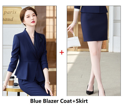 Elegáns szürke kiváló minőségű szövet női üzleti öltönyök nadrággal és kabáttal Kabát őszi téli blézerek nadrágkosztüm nadrág szett