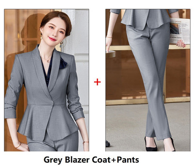 Elegáns szürke kiváló minőségű szövet női üzleti öltönyök nadrággal és kabáttal Kabát őszi téli blézerek nadrágkosztüm nadrág szett