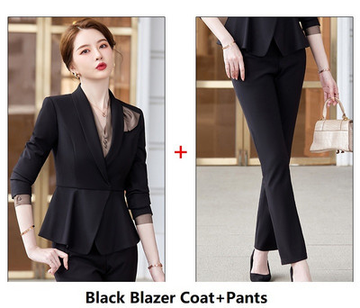 Elegáns szürke kiváló minőségű szövet női üzleti öltönyök nadrággal és kabáttal Kabát őszi téli blézerek nadrágkosztüm nadrág szett