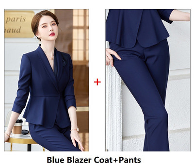 Elegáns szürke kiváló minőségű szövet női üzleti öltönyök nadrággal és kabáttal Kabát őszi téli blézerek nadrágkosztüm nadrág szett