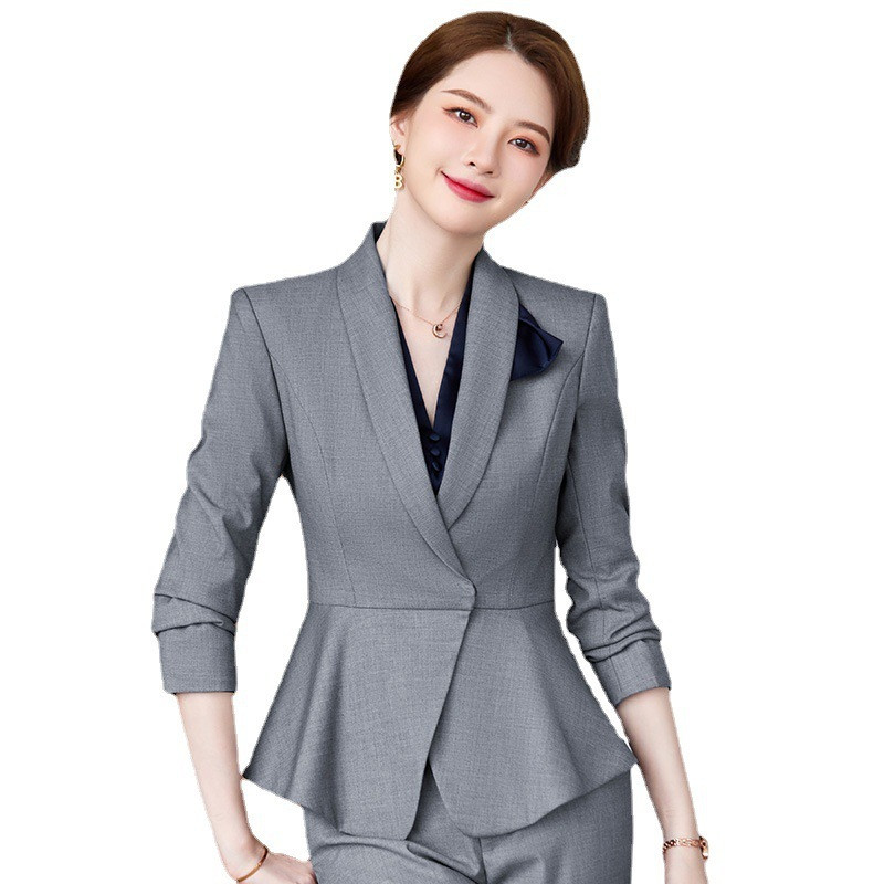 Elegáns szürke kiváló minőségű szövet női üzleti öltönyök nadrággal és kabáttal Kabát őszi téli blézerek nadrágkosztüm nadrág szett