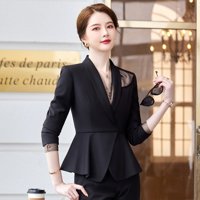 Elegáns szürke kiváló minőségű szövet női üzleti öltönyök nadrággal és kabáttal Kabát őszi téli blézerek nadrágkosztüm nadrág szett