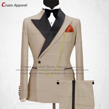 Най-новите луксозни златисти мъжки комплект костюми Slim fit Groomsmen Groom Wedding Dress Tuxedo Fashion Designs Party Stage Blazer Панталони 2 части