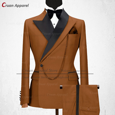 Legújabb luxus arany színű férfi öltöny szett karcsú szabású vőfély vőlegény esküvői ruha szmoking divatos minták party színpadi blézer nadrág 2 részes